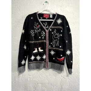 Northcrest vintage holiday ramie rabbit hair cotton zip christmas‎ sweater small